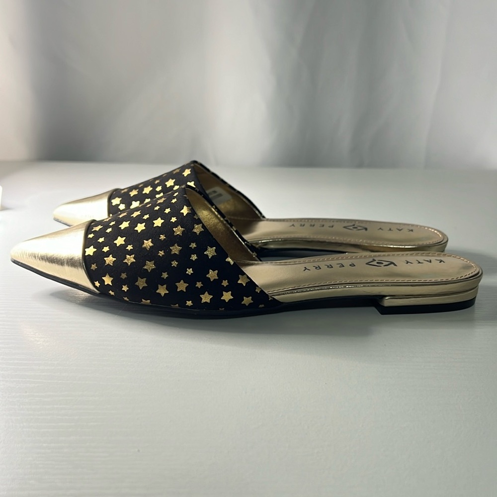 Katy Perry pointed gold toe pointed star mule - the Tarin black size 9